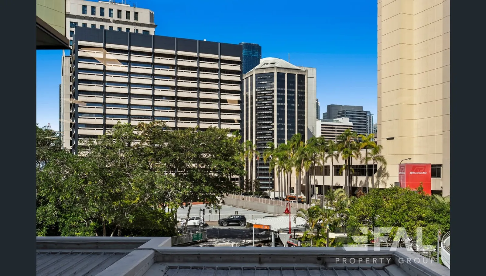City outlook from the Level 1 office towards Brisbane CBD buildings